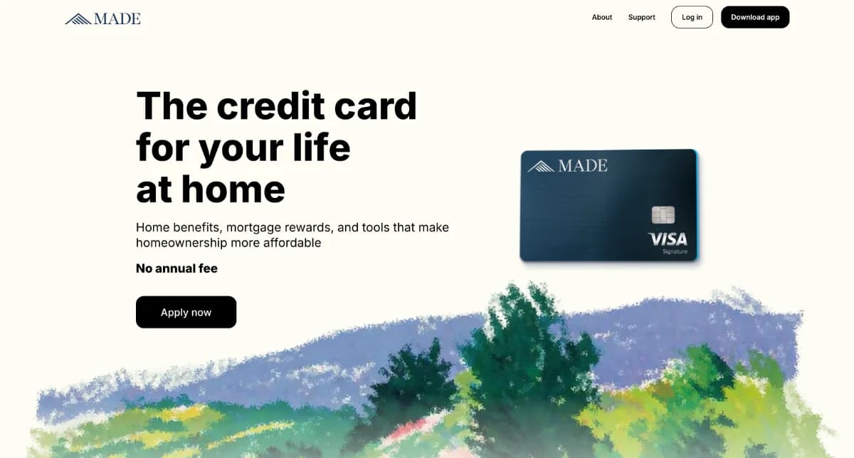 MadeCard marketing site: the credit card for your life at home